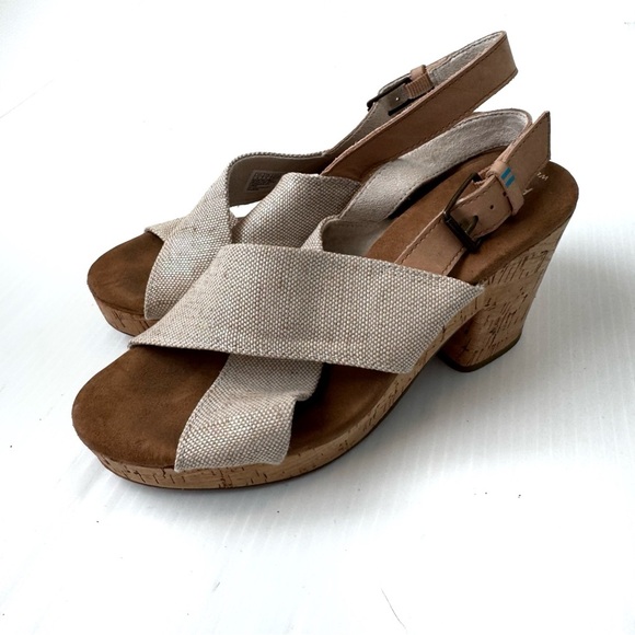 Toms Ibiza platform Natural Wedge Sandals - Picture 1 of 9